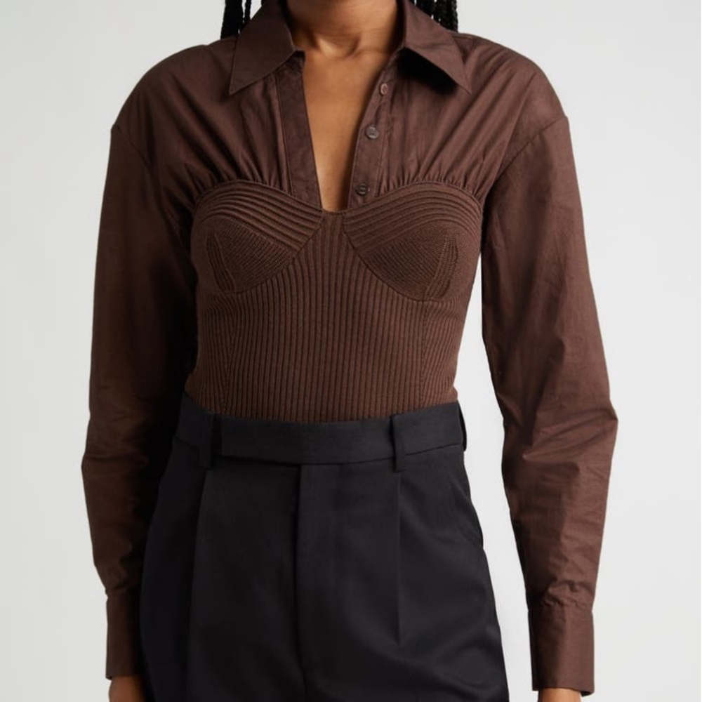 STAUD Hazel Mixed Media Bustier Long Sleeve Top!